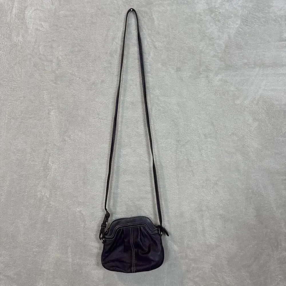 Levenger Carezza On-the-Town Eggplant Leather Pouch Cross Body Micro Bag Zip